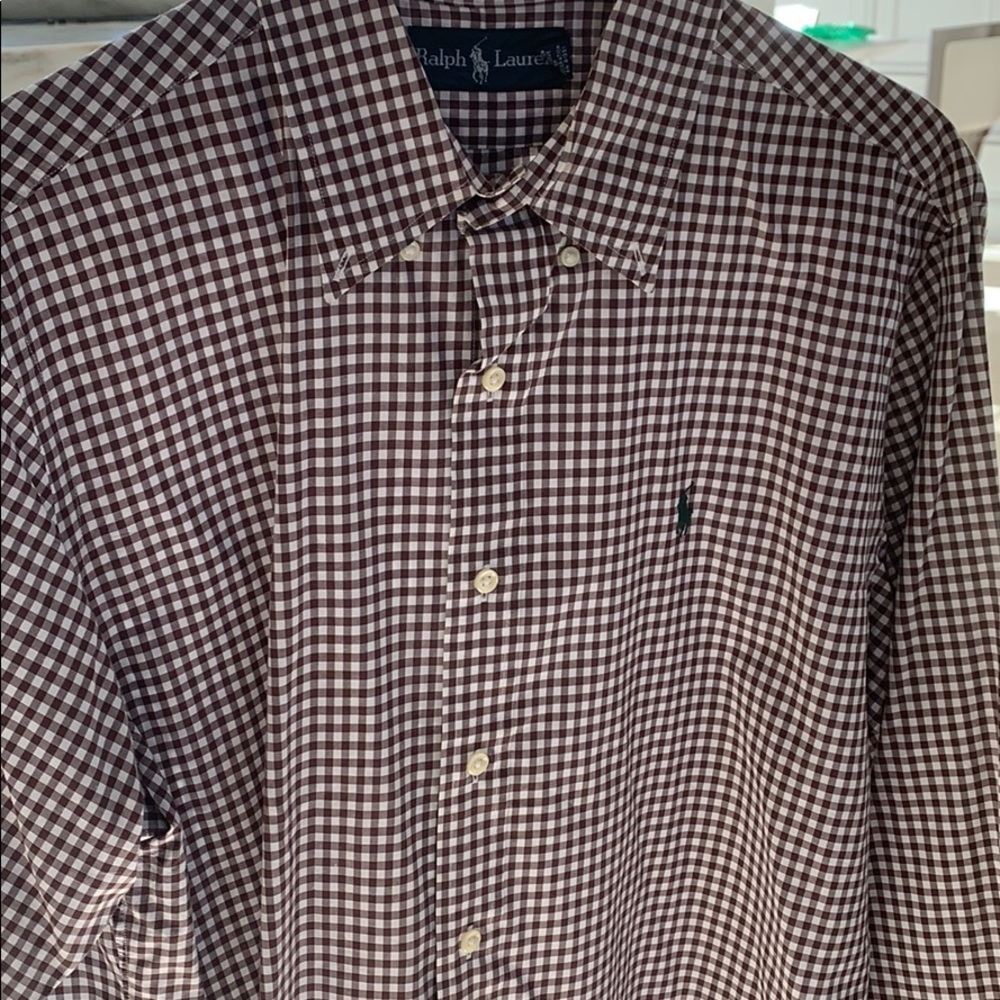 Ralph Lauren brown/wht checkered button down LG